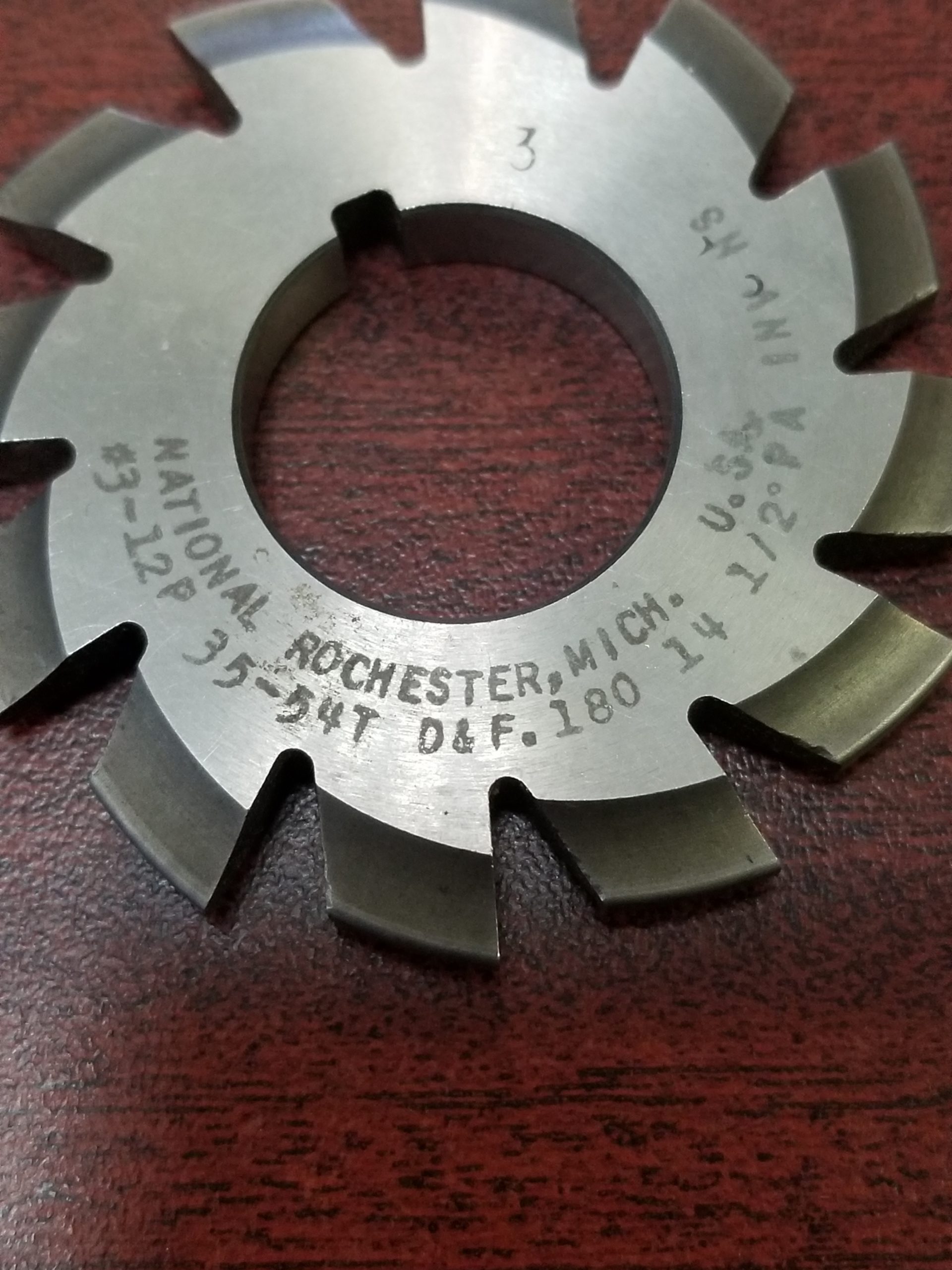 Involute Gear Cutter 12DP 14.5PA No3, 35T-54T